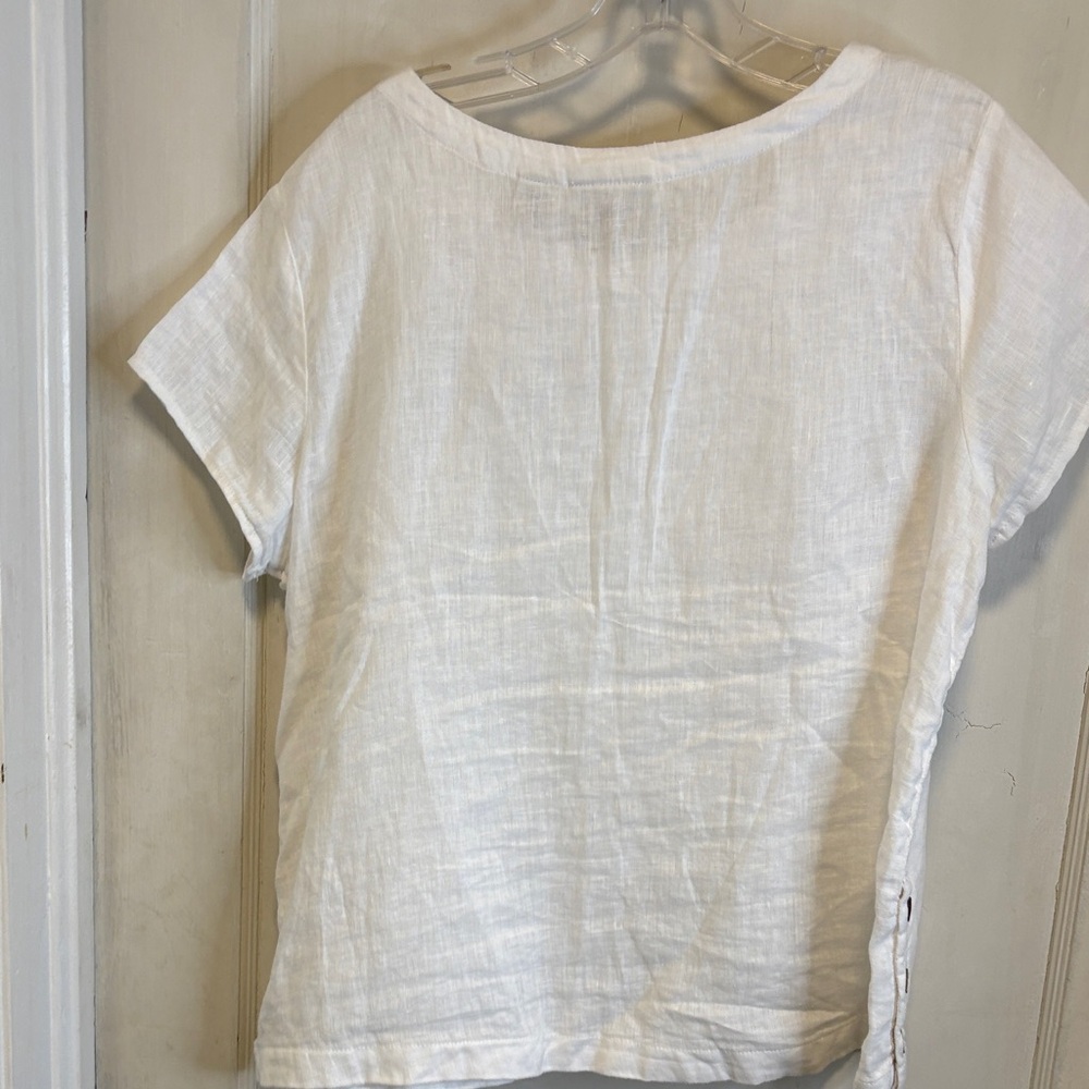 Cynthia Rowley White Linen Scoop-neck Button-Detail Short Sleeve Top Medium - Picture 8 of 8